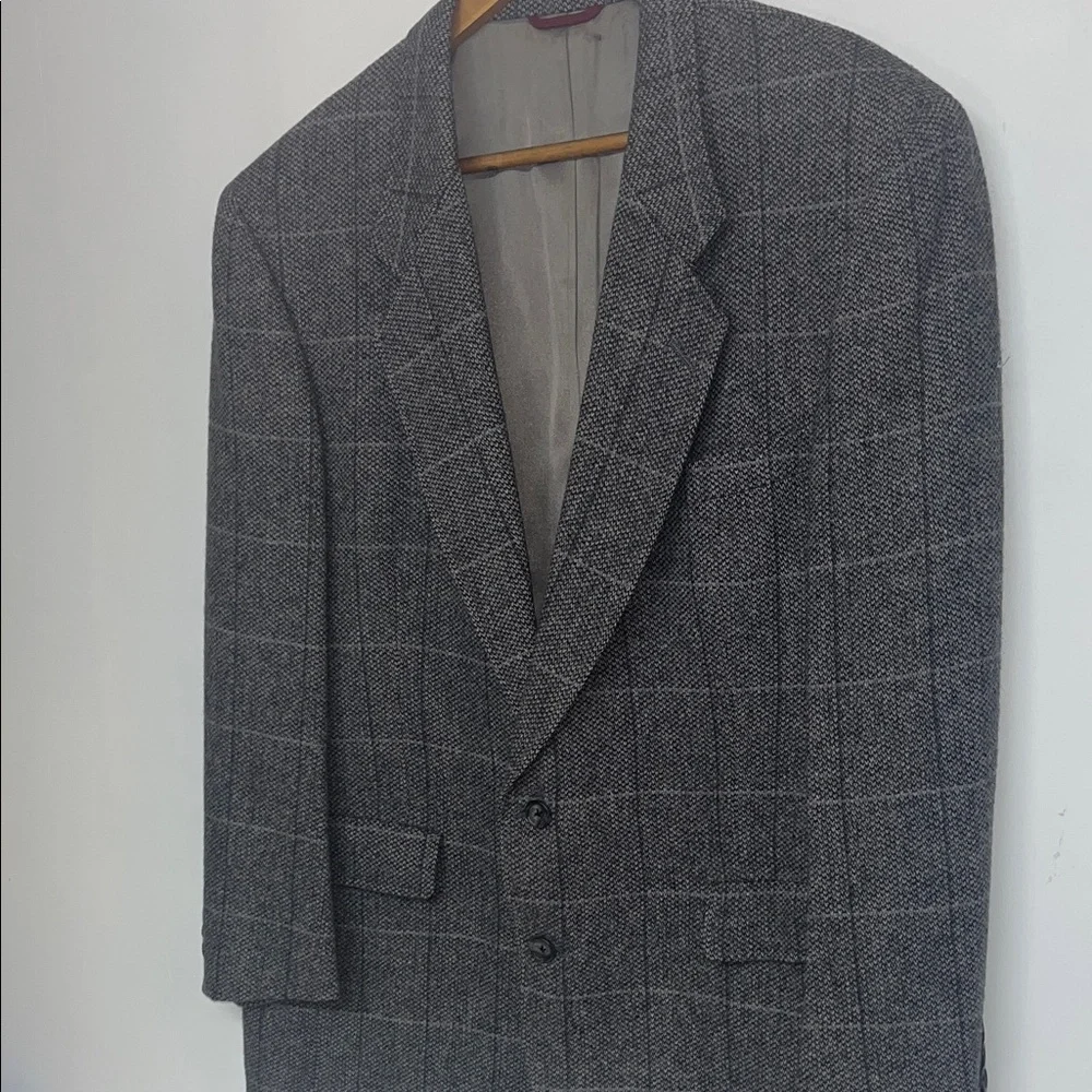 Hart Schaffner Marx 44R Men’s Vintage Gray Checkered Blazer, Pure Virgin #Wool